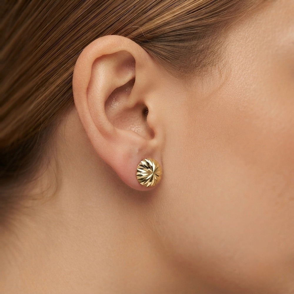 14k‎ Yellow Gold Plated XP Dome Stud Earrings Textured Sparkle